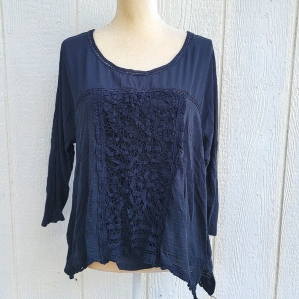 Anthropologie meadow rue black semi sheer crochet detail top sz  M fairygoth